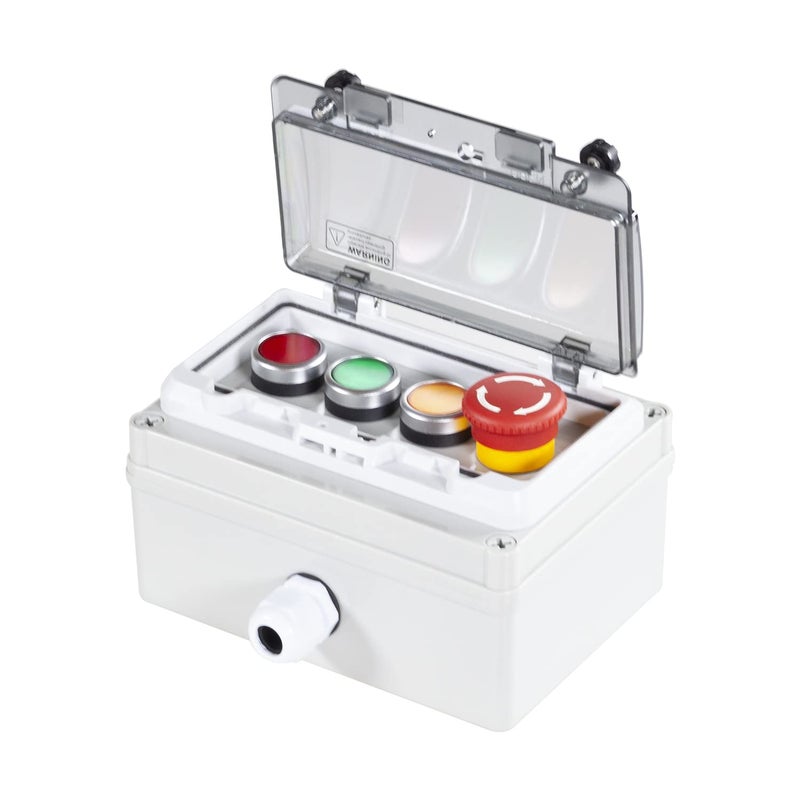 QL-LINRUN Push Button Box Ip67 with Emergency Stop Button Red Green Yellow Momentary Push Button Button with Protective Cover Anti-Misoperation Switch(Ac/Dc 6a-110v/3a-240v/2.5a-380v) - Image 1